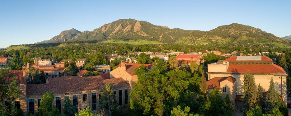 aerial view of cu with flatirons in the background