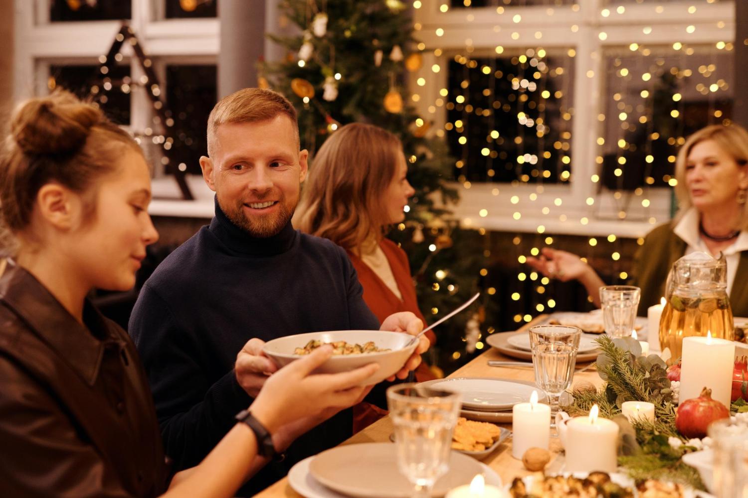 family having dinner together
