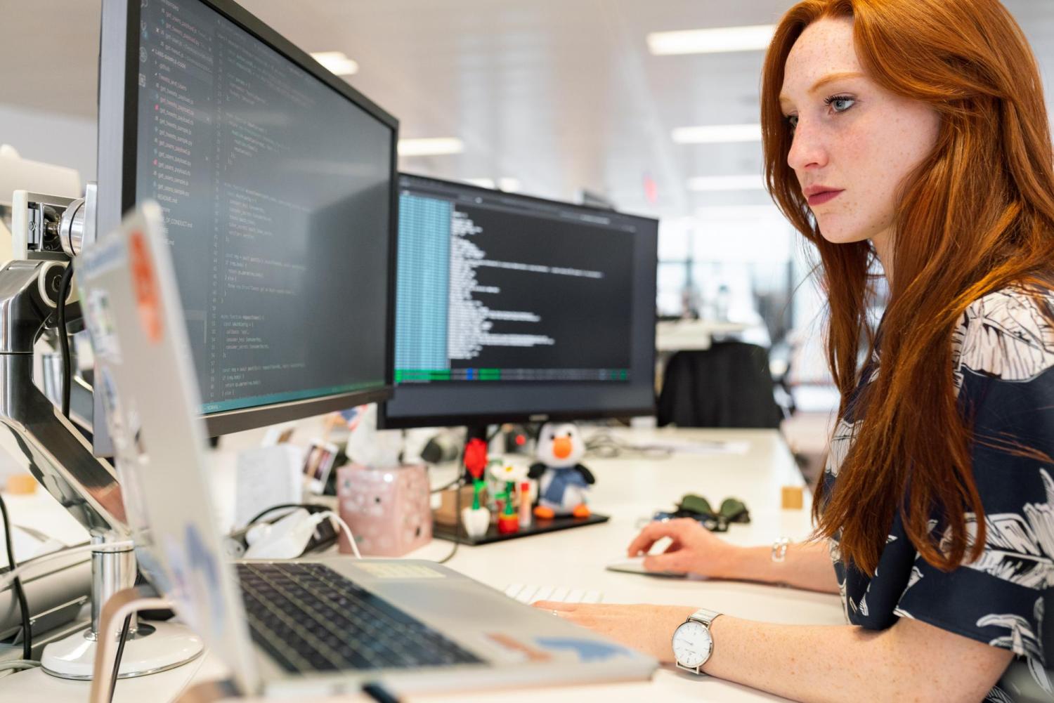 woman at a computer