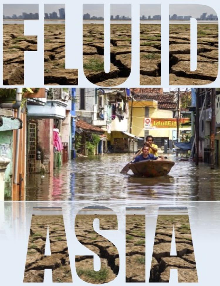 fluid asia logo featuring images of flooding and drought