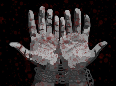 drawing chained hands speckled in red