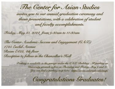 invitation with image of asia and graduates throwing hats in the air