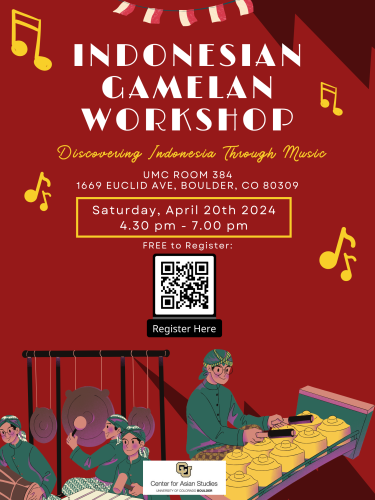 workshop poster with illustration of musicians playing gamelan