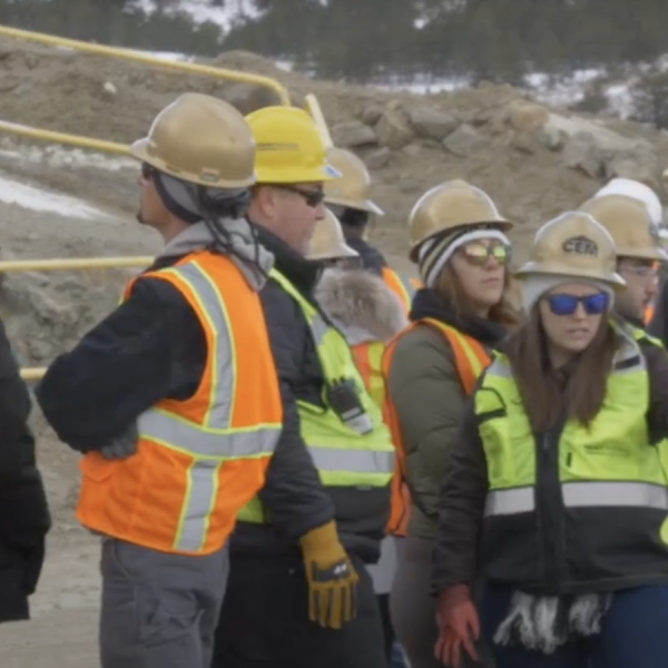 CEAE students in hard hats at Gross Reservoir site.