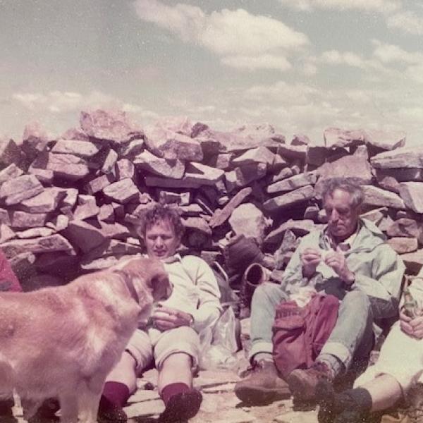 Kaspar Willam, Kurt Gerstle, Stein Sture and JoAnn Silverstein rest on top of Mount Audubon, in Colorado in Sept., 1984.
