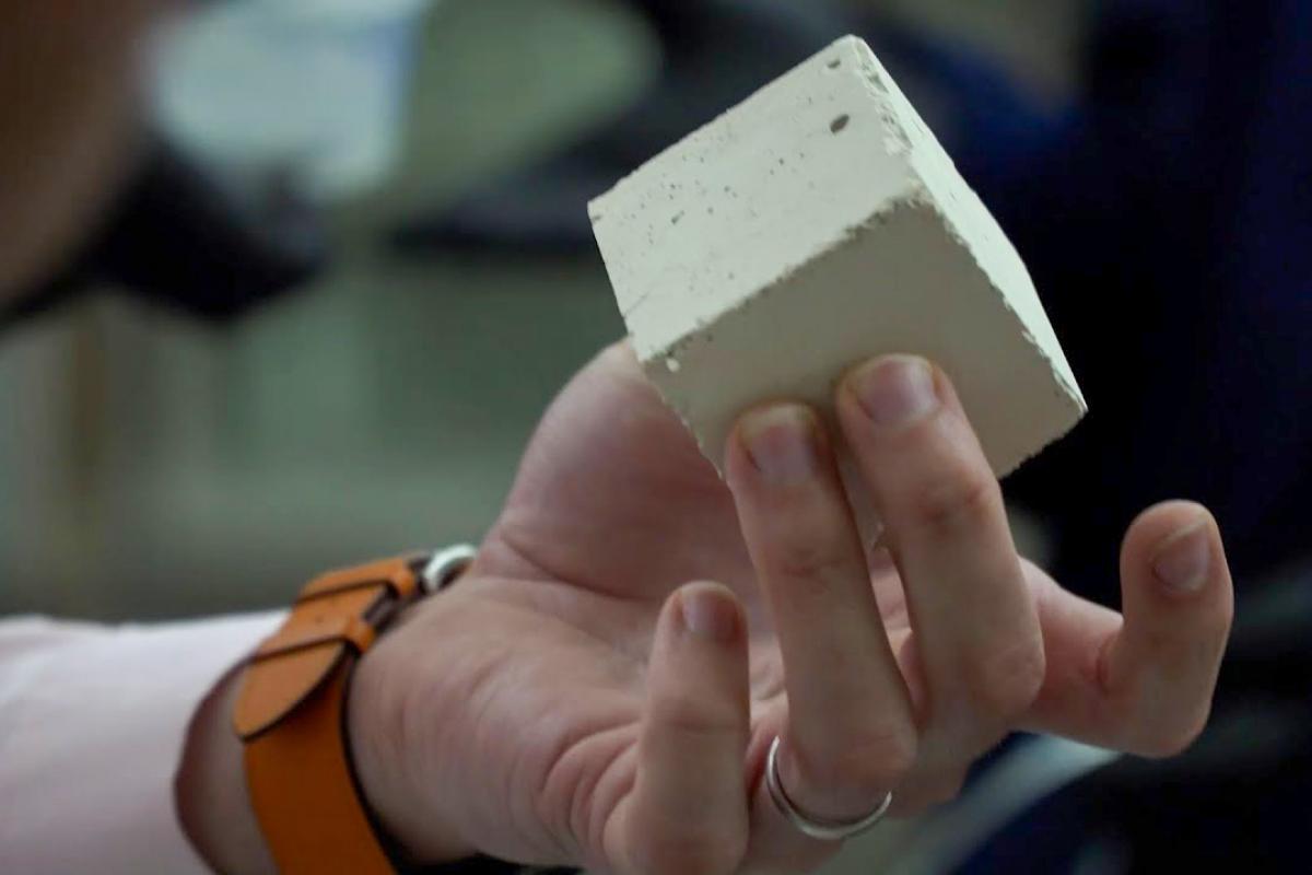 A block of the algae-grown concrete.