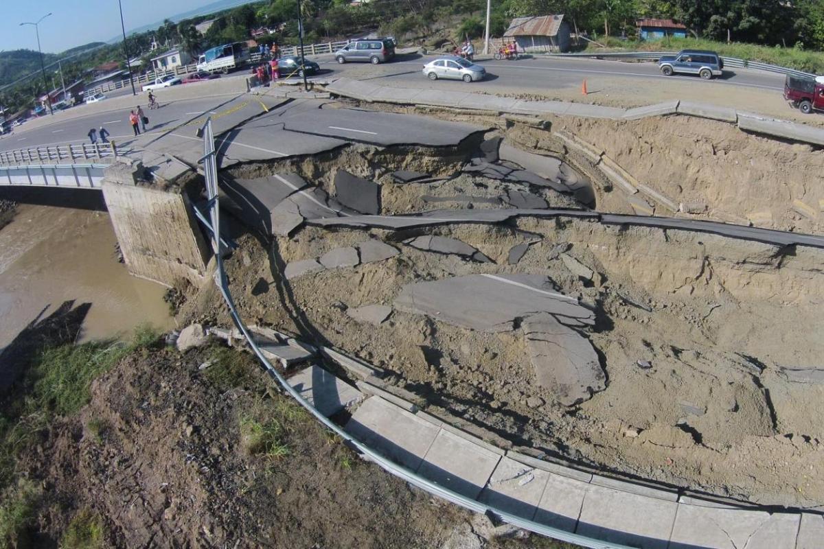 Damage from liquefaction after an earthquake in Ecuador.