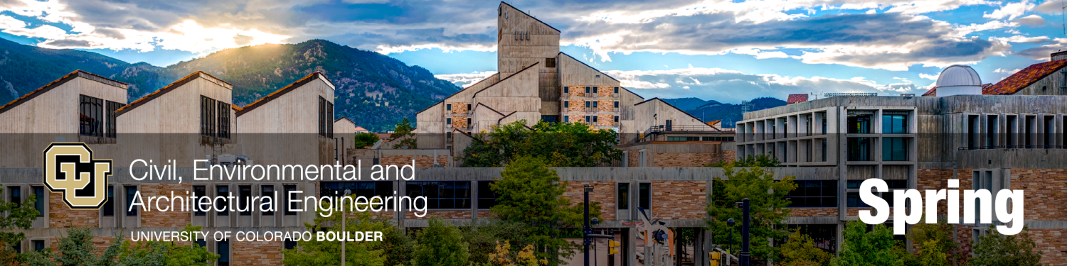 Engineering building with the CEAE logo and the word "spring"