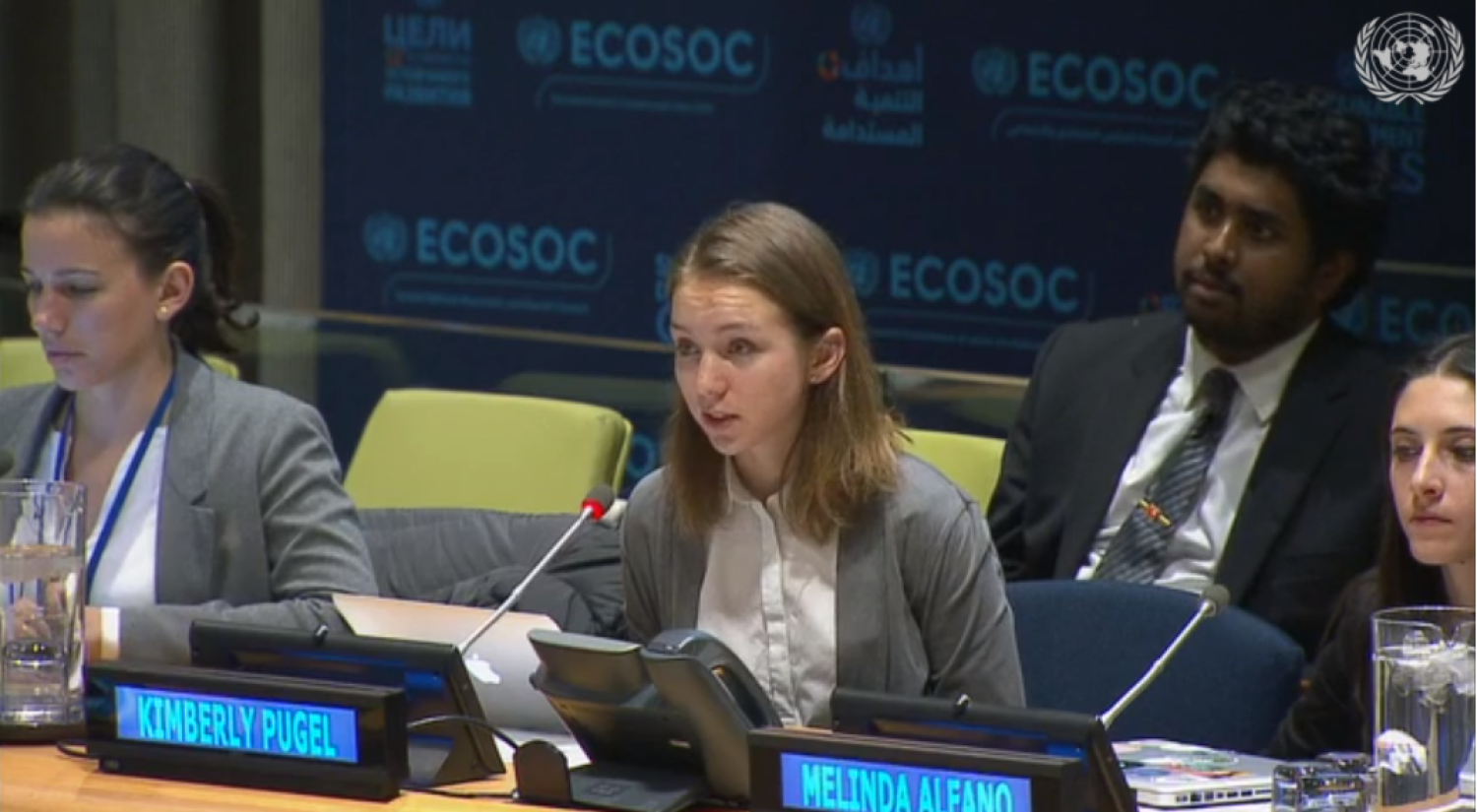 Kimmy Pugel presents at a U.N. meeting in January.