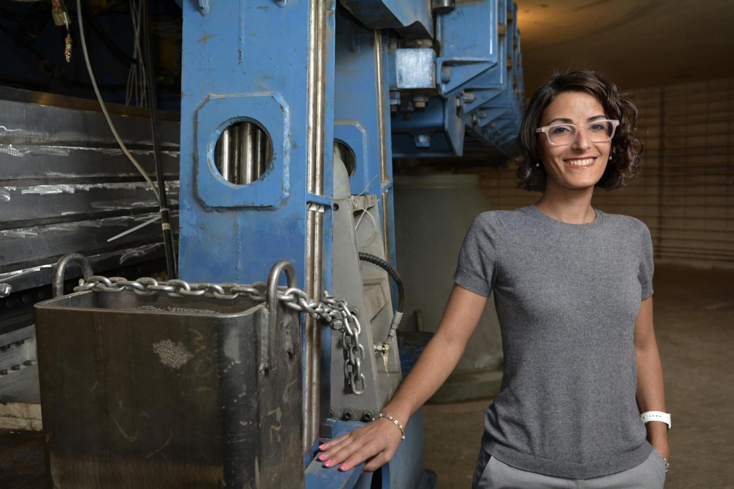 Shideh Dashti with CU Boulder's 400 gton centrifuge.