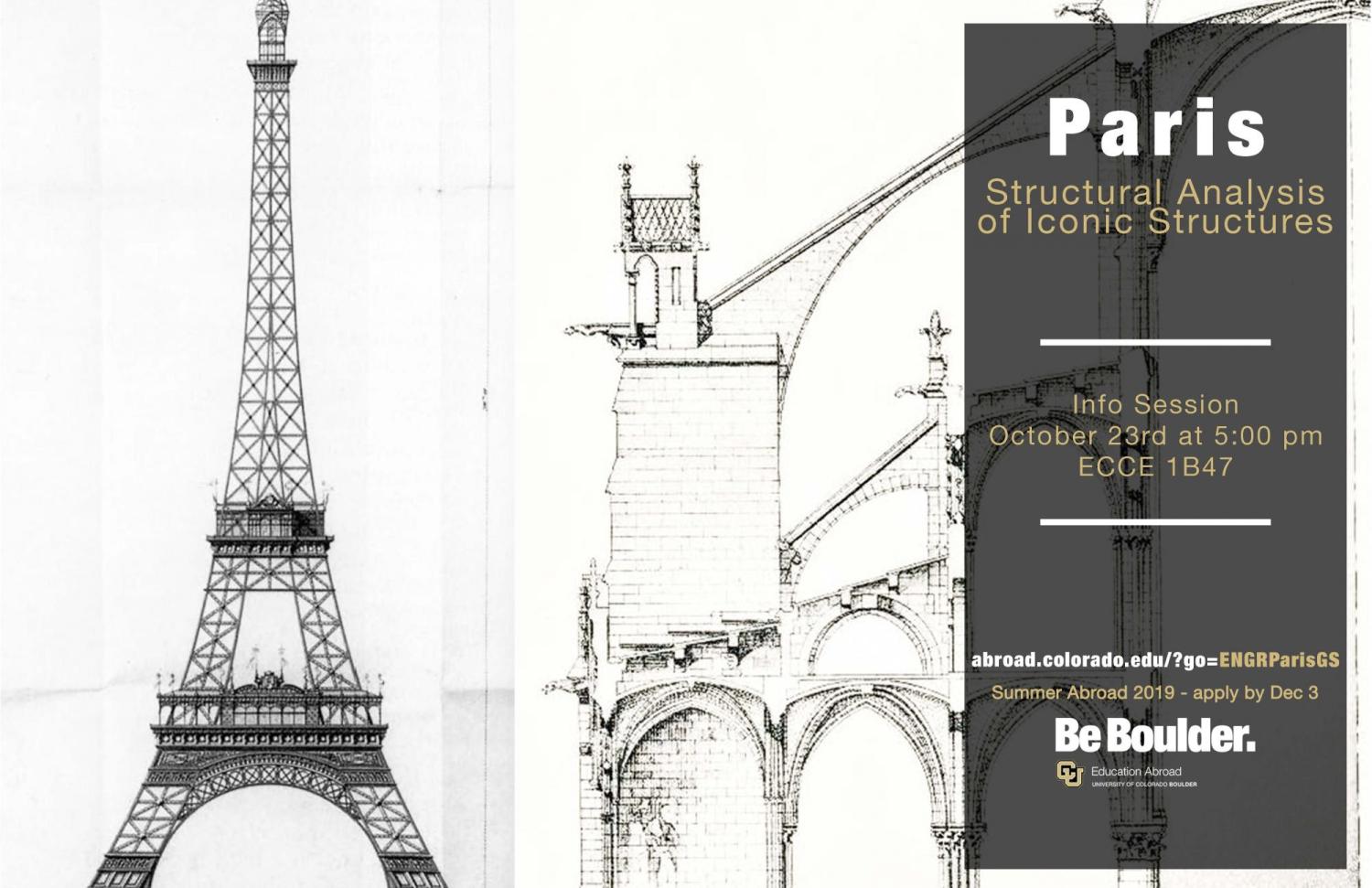 Flyer for the course, with sketch of the Eiffel Tower and Notre Dame cathedral in the background