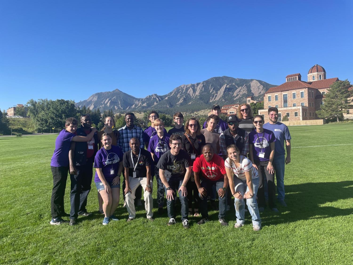 Group photo in front of the Flatirons at the EIA conference