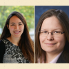 Dyptych of Kyri Baker with a tree blurred in the background and Mija Hubler wearing glasses.
