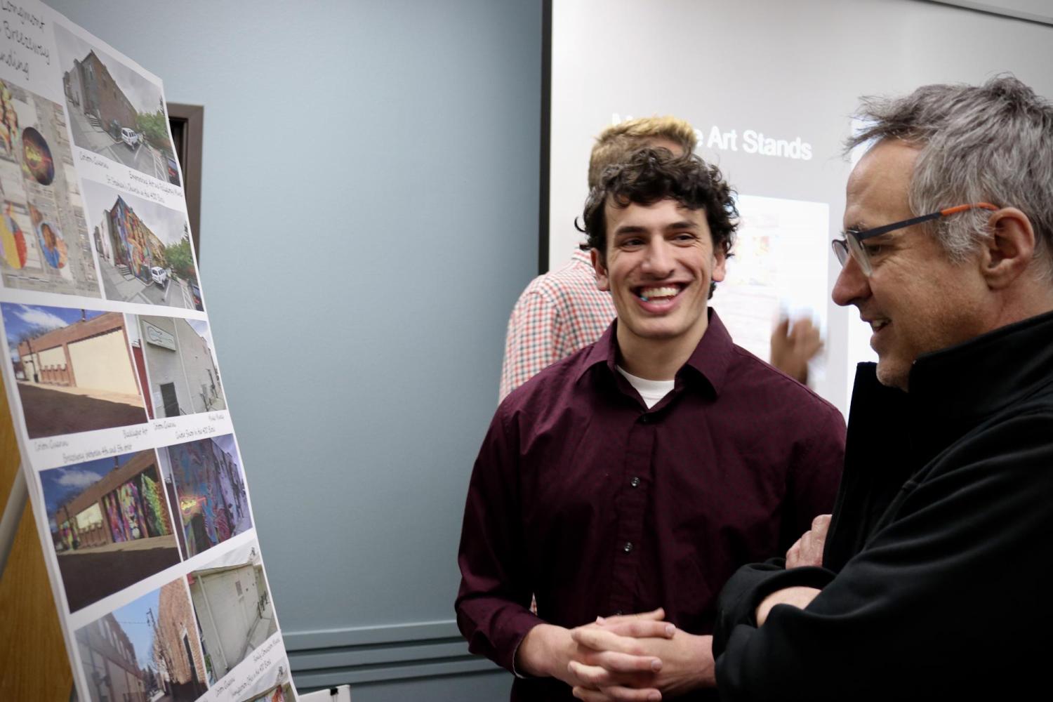 An environmental design students presents suggestions of possible ways to enhance downtown Longmont’s public areas to attract more people to the city’s central business district and get those people to spend more time there.
