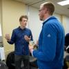 University of Colorado Boulder environmental design junior Josef Nelson, left, shares his ideas about the Sixth Avenue Plaza with Christ Church International Pastor Matthew Spencer on Wednesday.