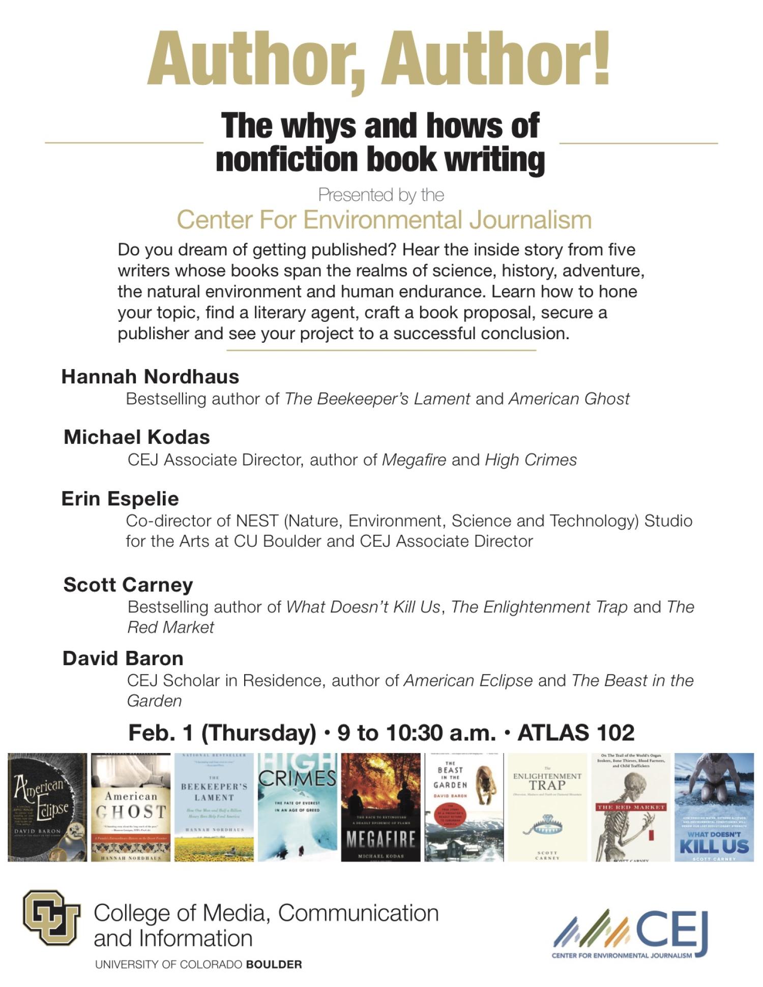 The Author! Author! panel is Thursday, February 1 from 9 to 10:30 a.m. in ATLAS 102.