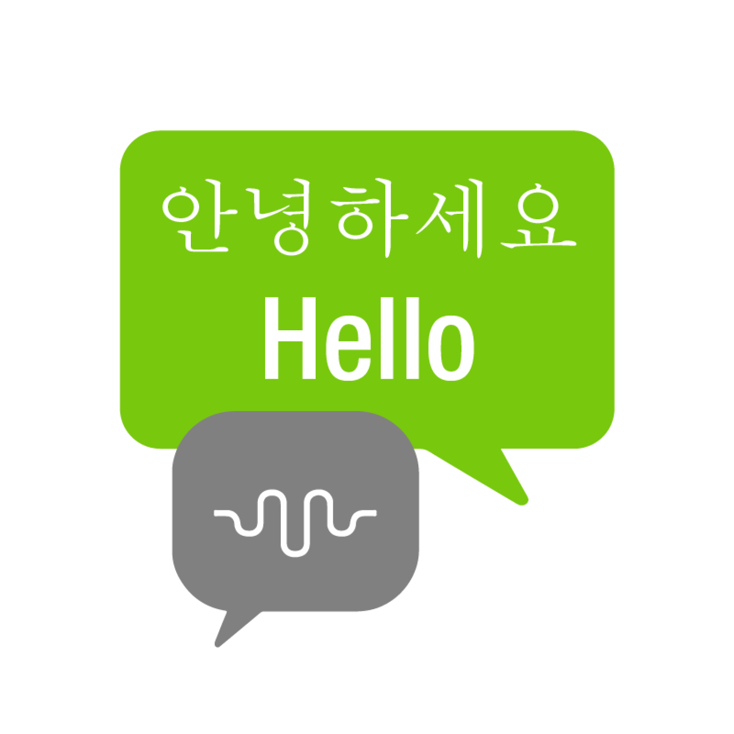 Speech bubbles with "Hello" in Korean and English
