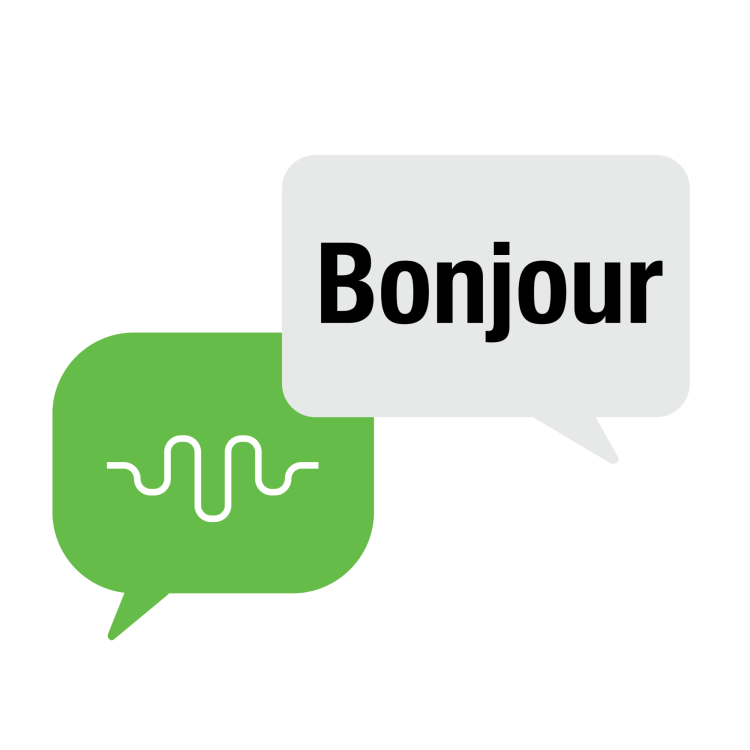 Speech bubbles with "Hello" in French