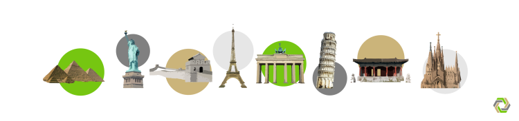 Graphic banner of landmarks from around the world