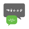 Speech bubbles with "Hello" in American Sign Language
