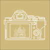 Graphic of a classic photo camera with the Taj Mahal displayed