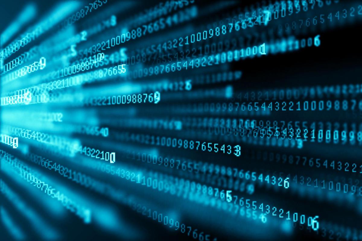 Abstract visualization of data, with lines of numbers streaming toward the viewer.