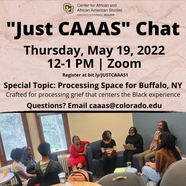 Flyer with event details and 8 Black people sitting in a circle