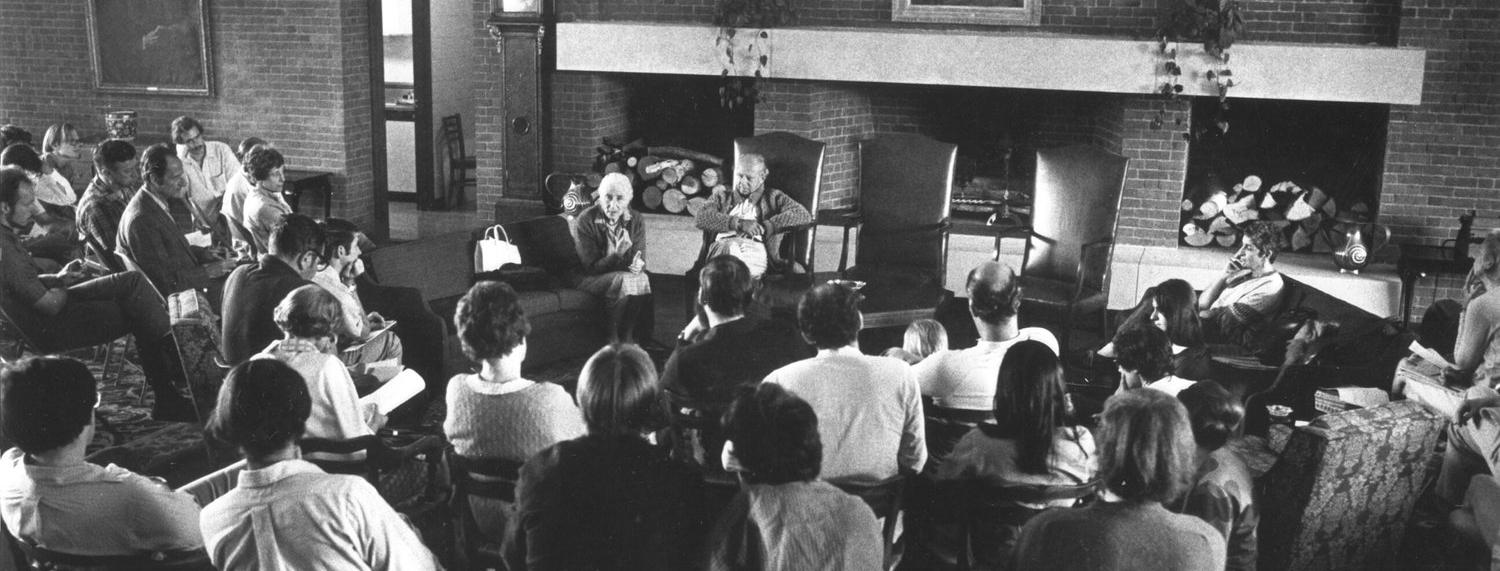 Archival photograph of a Flaherty Seminar session.