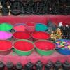 Bowls of multi-colored Holi powder. 
