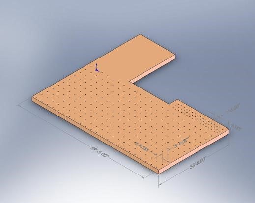 A diagram of the strong floor, showing its dimensions.