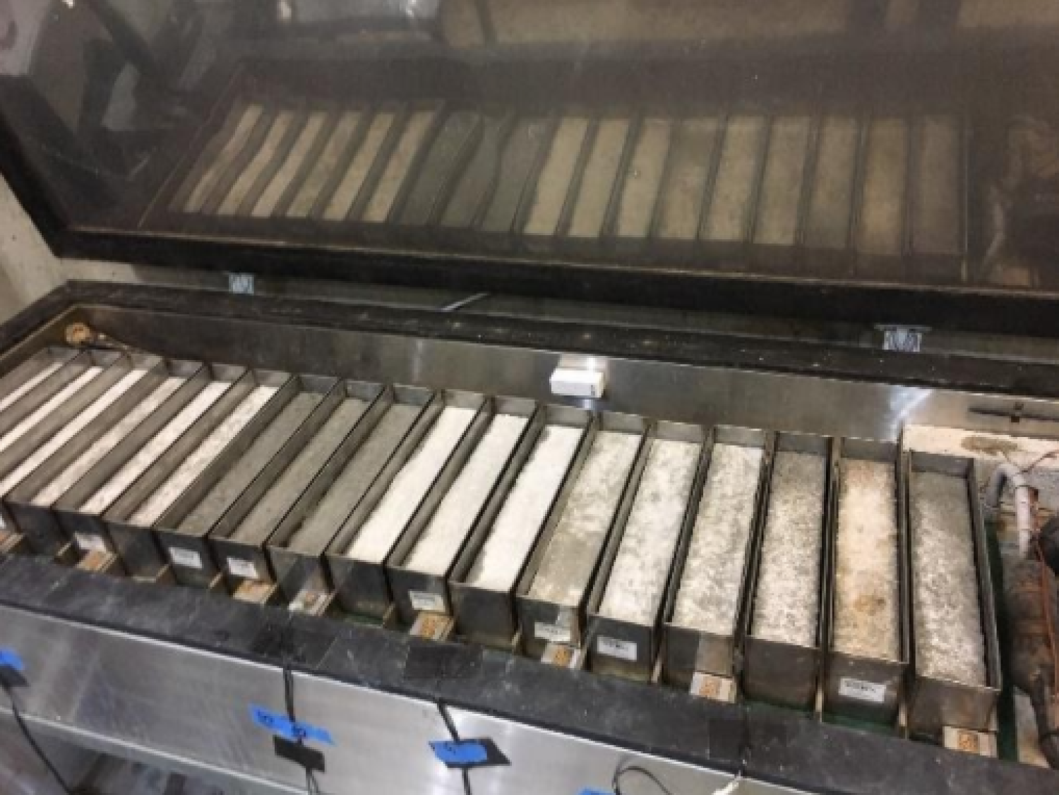 Tests specimens in freeze/thaw chamber
