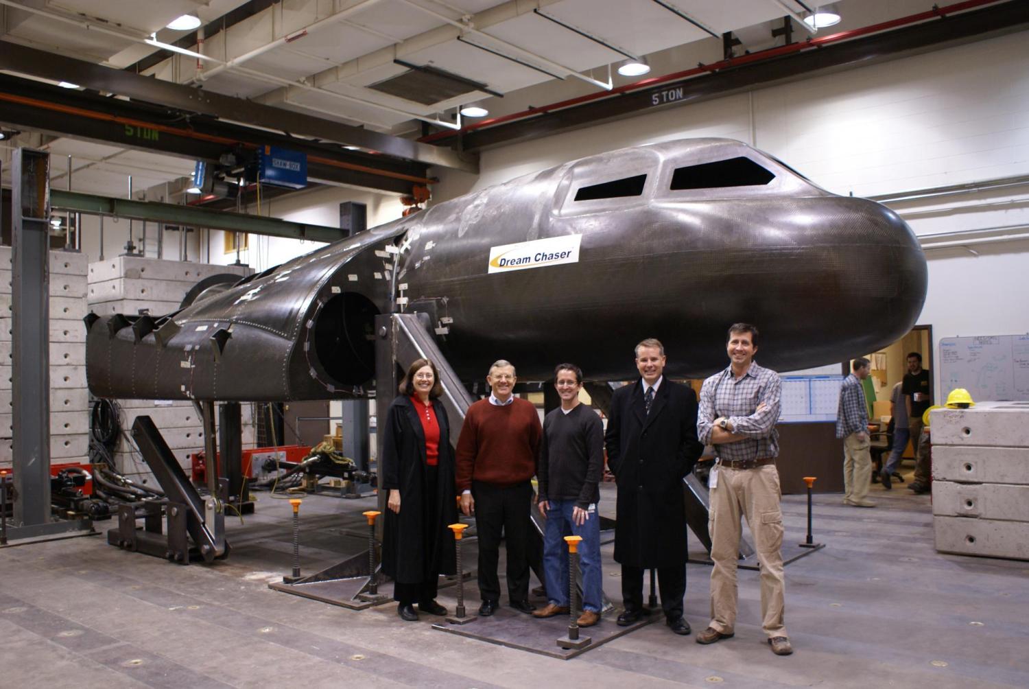 Group photo in front of the Dream Chaser