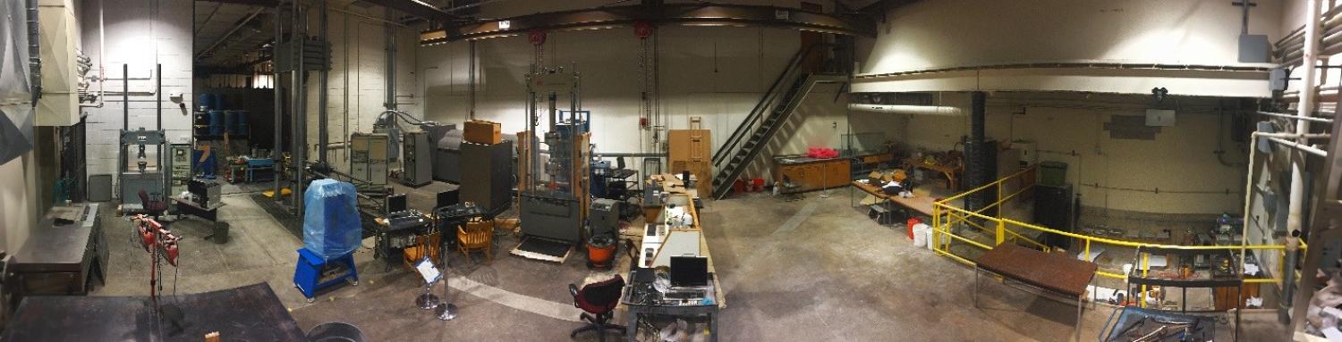 A panoramic view of the materials testing lab.