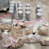 Materials previously weighed in the laboratory and ready for the elaboration of four concrete formulations