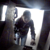 Camera image from inside centrifuge, looking out at Hiral Gandhi