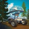 futuristic vehicle in a forest