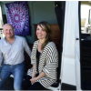 Kent and Cinnamon sitting inside mobile lab