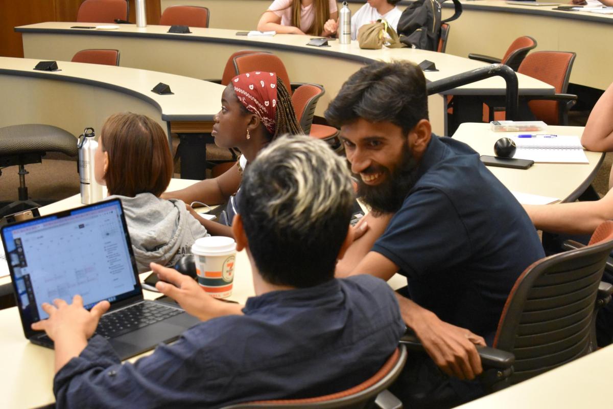 students speaking to each other