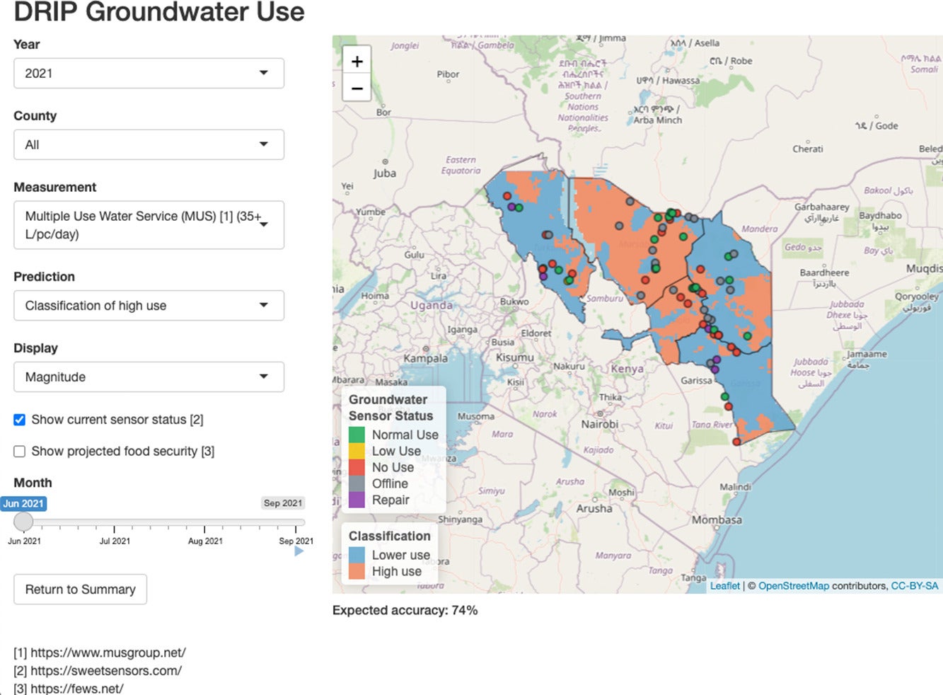 A screenshot of a computer based mapping program centered around Tanzania, Burundi, Rwanda, Uganda, and Kenya