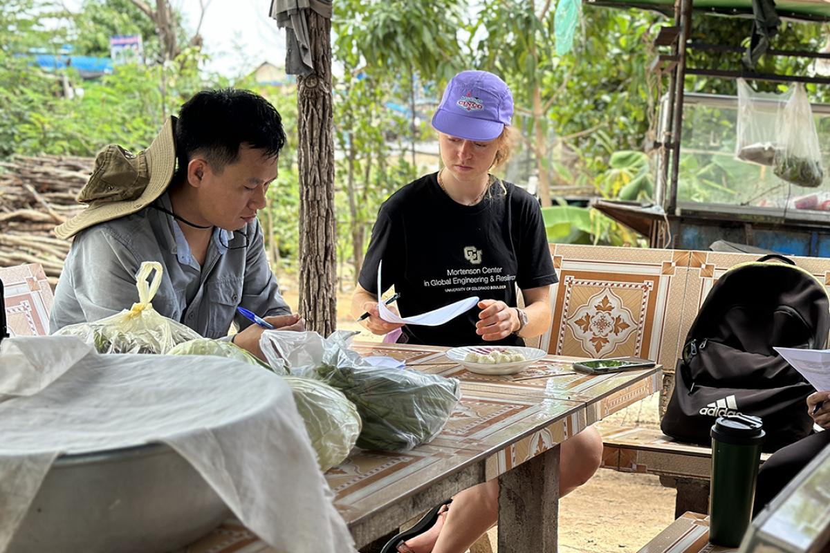 student asking a survey participant questions