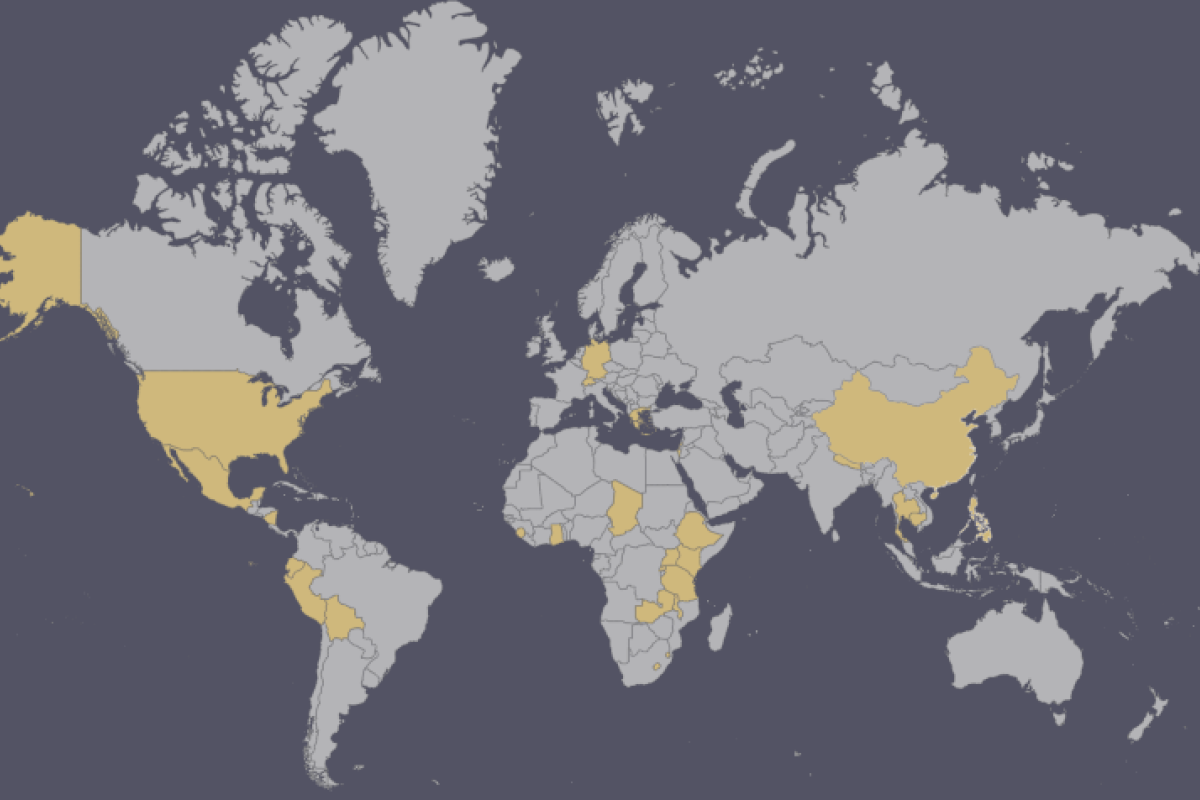 flat world map with some countries highlighted