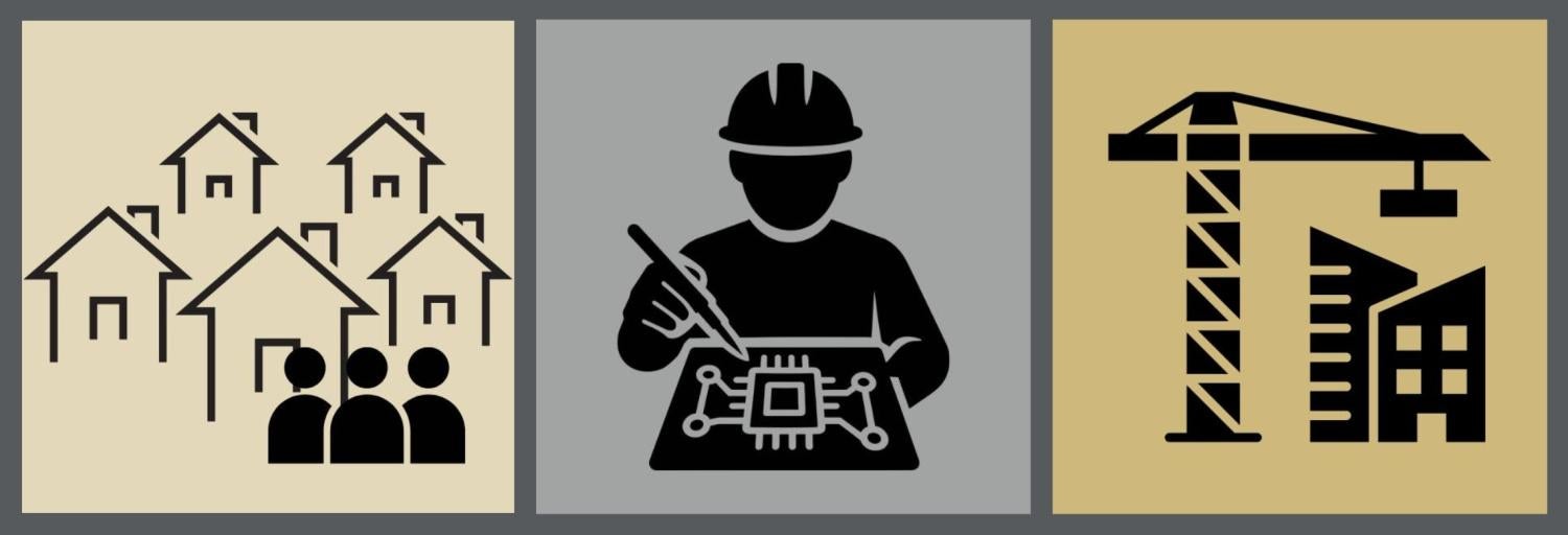 info graphic depicting a village an engineer and a construction site