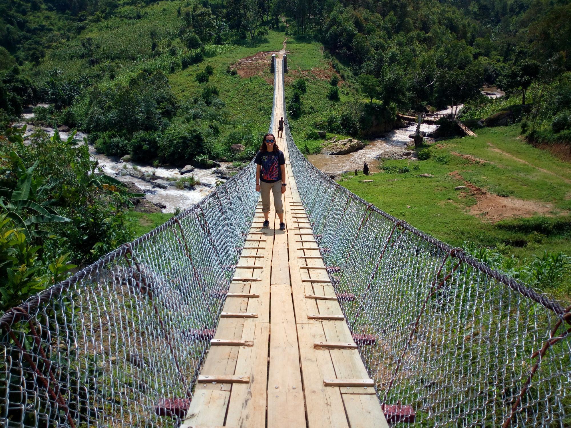 Desi Beardmoore stands atop a recently completed pedestrian bridge