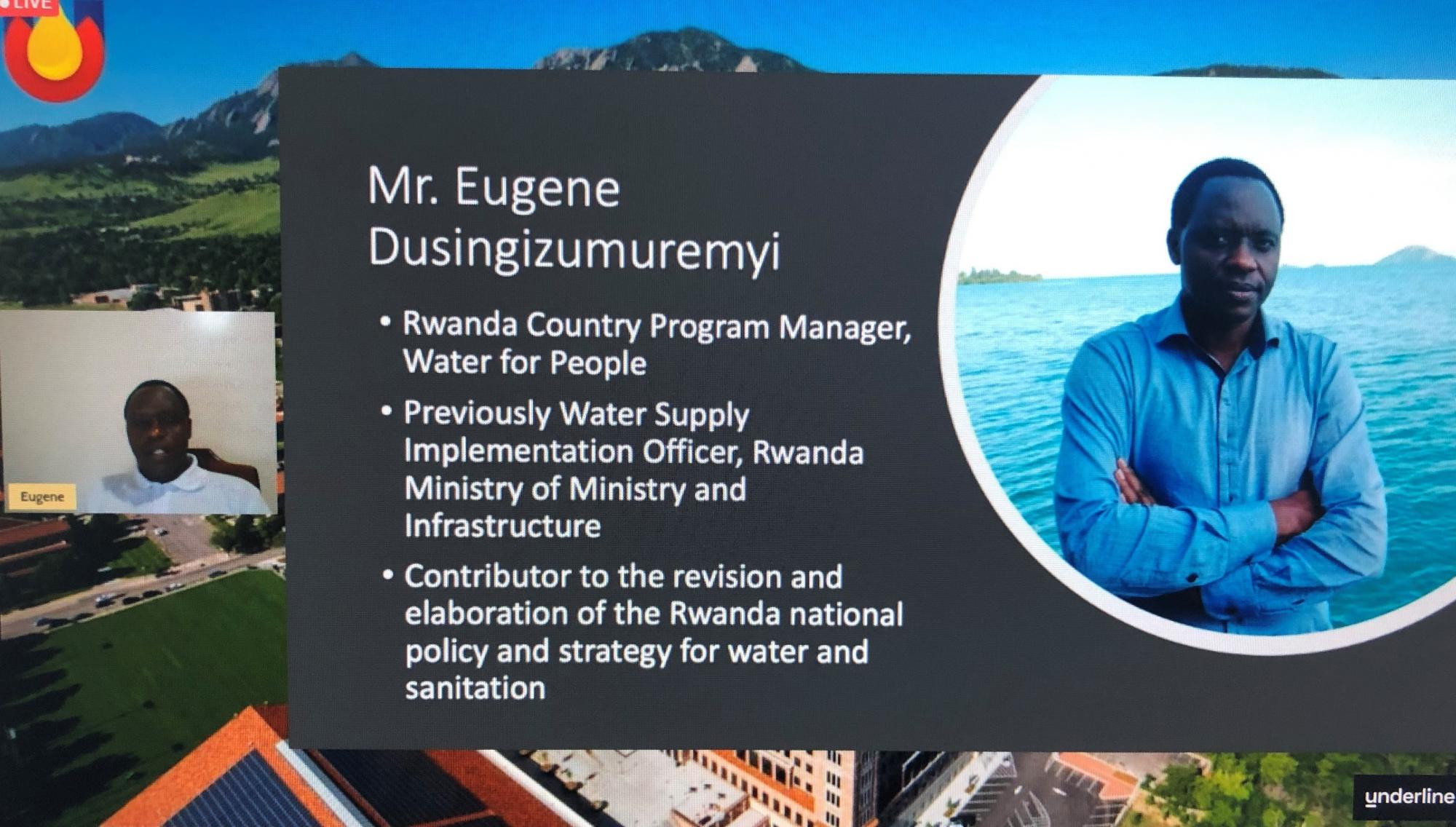 Eugene's Slide from the award presentation showing him and text
