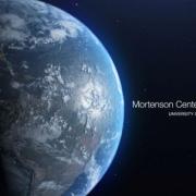 Image of Earth on left with the Mortenson Center logo on the right