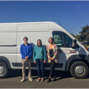 Cinnamon Bidwell Leigha Larsen and Parker Gross with the mobile lab
