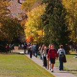 Students walk across campus at CU Boulder