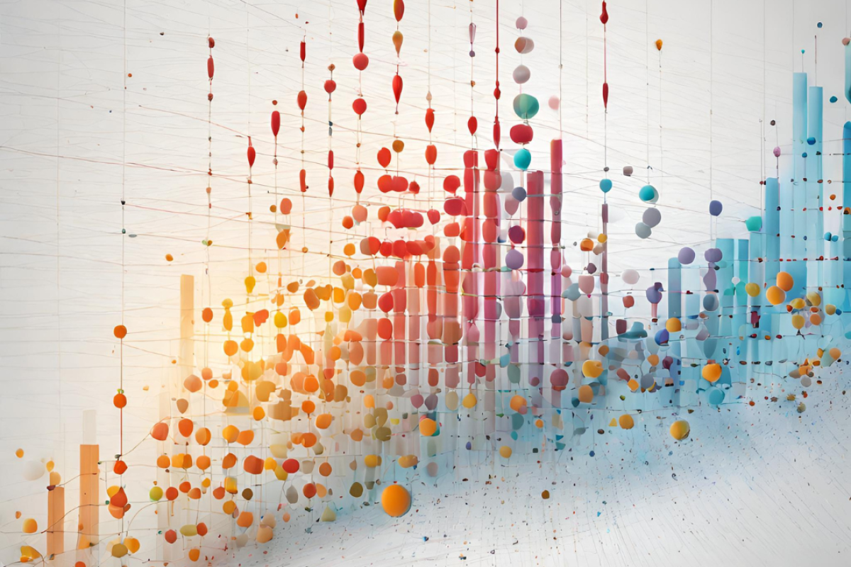 The image above was generated on Oct. 12, 2023, with Canva’s Magic Design tool using the prompt “abstract image of a graph with scattered data points converging into a line.”