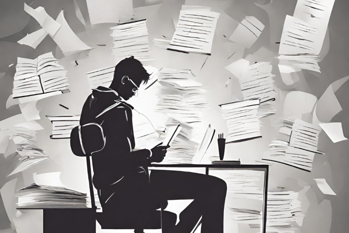 The image above was generated on Oct. 12, 2023, with Canva’s Magic Design tool using the prompt “abstract image college student cheating on exam.”