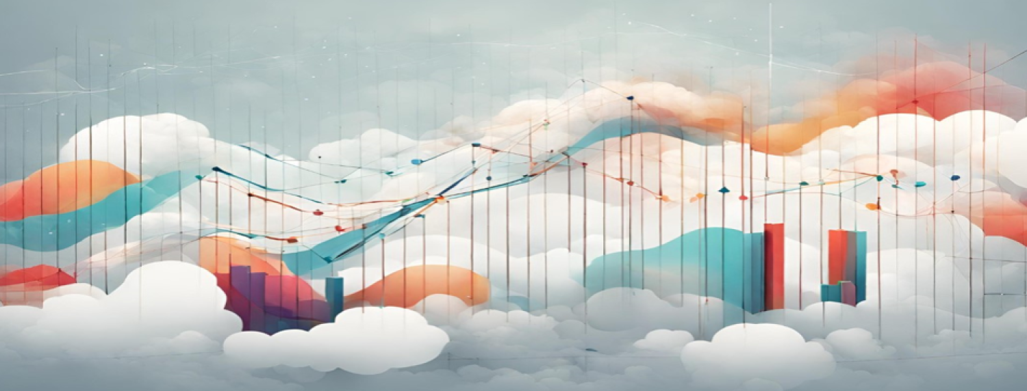 the above images were generated on Oct. 8, 2023, using Canva’s Magic Design tool. The image on the left was generated using the prompt “Woman using computer with graphs and charts in background.” The image on the right was generated using the prompt “Abstract-style image of fantastical graphs, clouds, and shapes.”